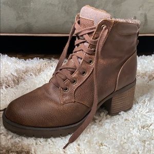 Brown heeled combat boots